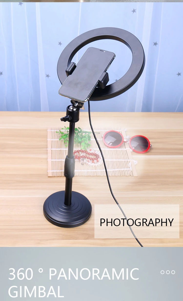 Desk Fill Light 6'8'10'12 inches Video Makeup Live Selfie Photography LED Light Tripod Round Base Tik tok Ring Light