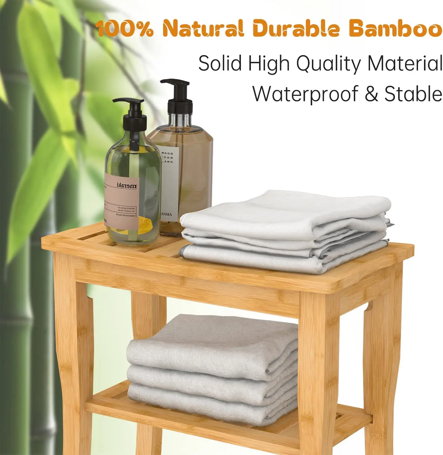 Bamboo Shower Bench Wood Shower Bench with Storage Shelf for Inside Shower
