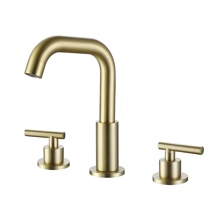 Best Customizable Brushed Gold 304 Stainless Steel Brass Two Handles Gold Tap Bathroom Wash Basin Faucet Set Supplier For Usa