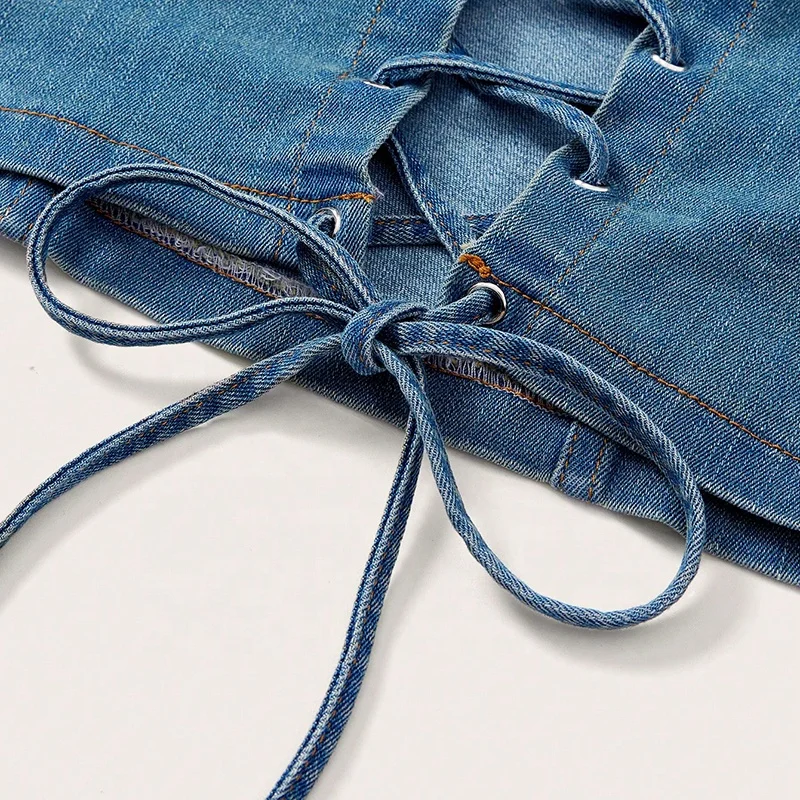 GDTEX ODM OEM custom women denim bra top studded detail cami denim top women