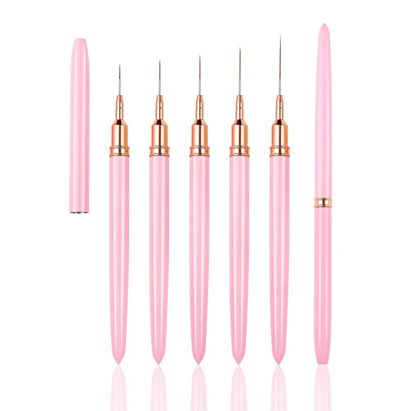 New Pink Gold Nylon Liner Brush Acrylic Nail Art Liner Brushes Nail Drawing Pens UV Gel Lines Painting Drawing Pen Manicure Tool