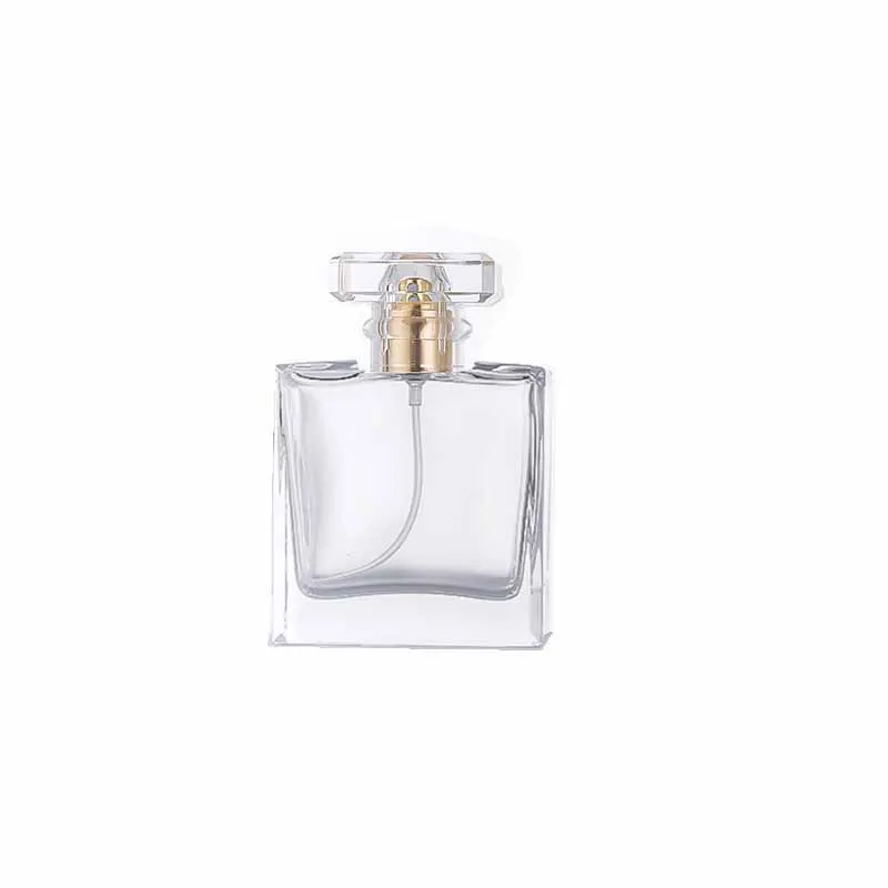 High Quality Fancy 30ml 50ml 100ml Empty Clear Flat Square Glass Perfume Bottle with Mist Sprayer(GPM07)