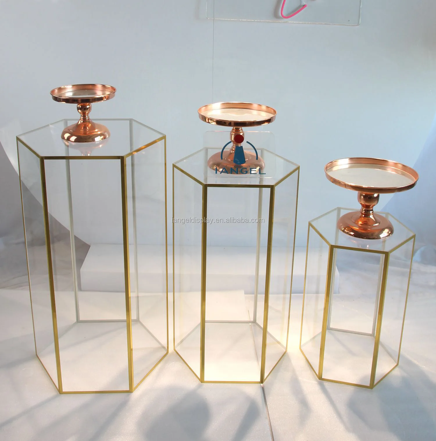 Оптовая продажа с завода Iangel display, прозрачное акриловое шестигранное покрытие, свадебное украшение