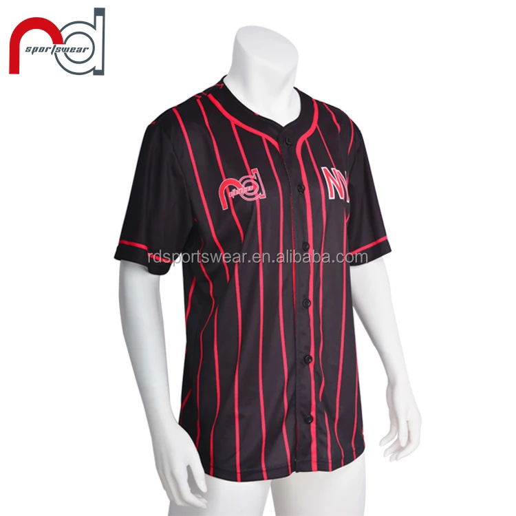 Popular custom black and red striped baseball jersey shirts wholesale training baseball uniform shirt