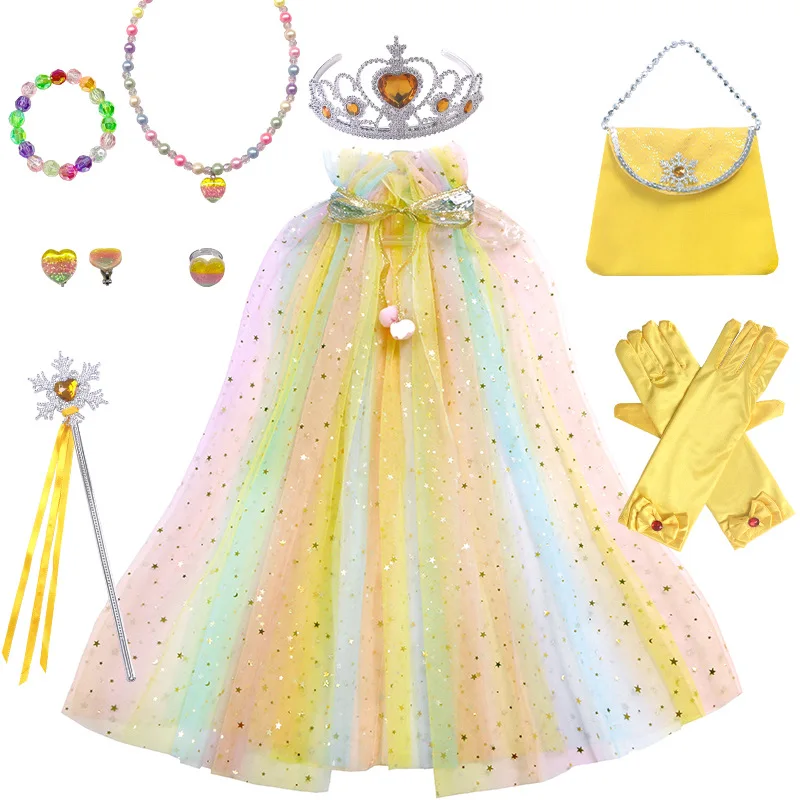 Elsa Rainbow Birthday Party Halloween Dressing Up Princess Dress Cloak Cape Anime Costume for Girls