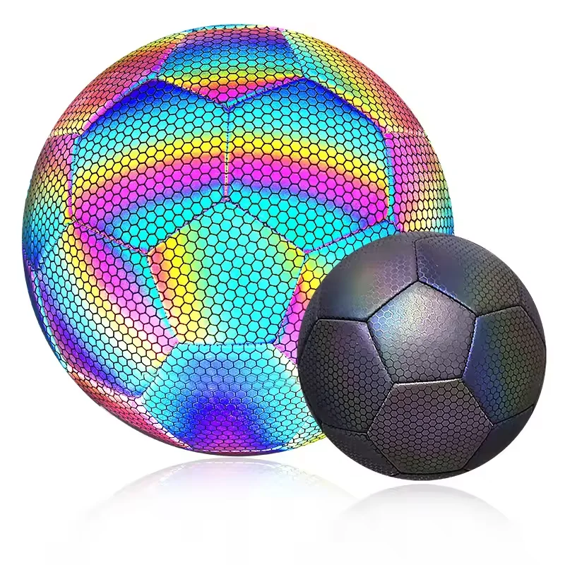 Custom logo durable PU leather glowing reflective football holographic size 5 soccer ball