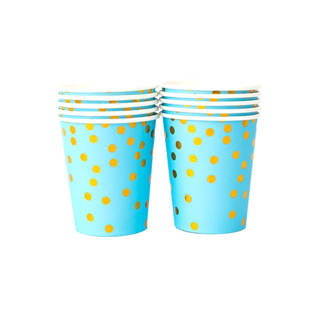 Blue Polka Dot Cutlery Set Disposable Dinner Plates Paper Plates Paper Cups Paper Towels Supplies