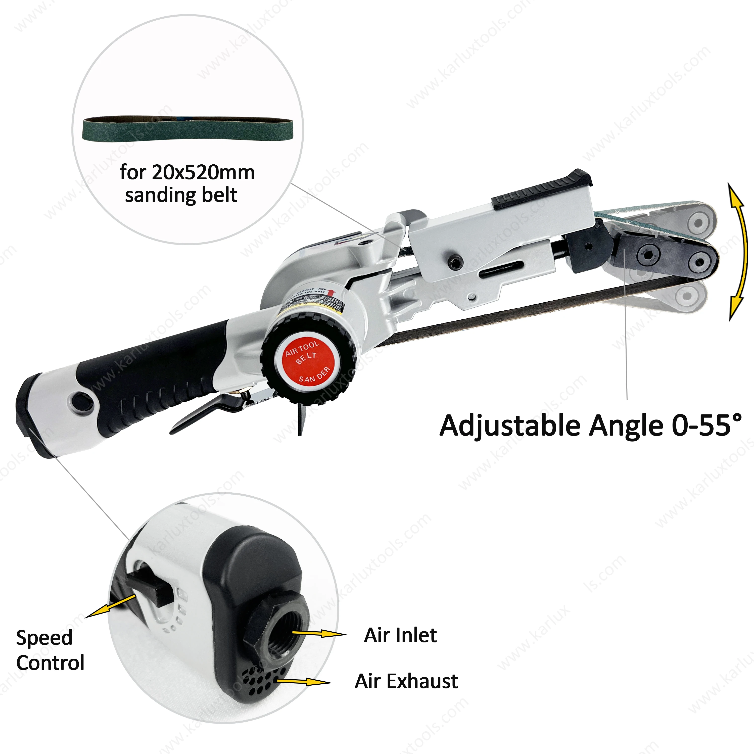 16000rpm 20x520mm Pneumatic Sanders Tools Air Belt Sander for Wood Metal Sanding Grinding
