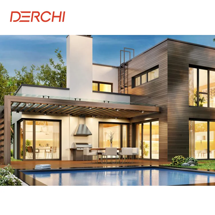 Real project case double glazed timber aluminum windows and doors with screen