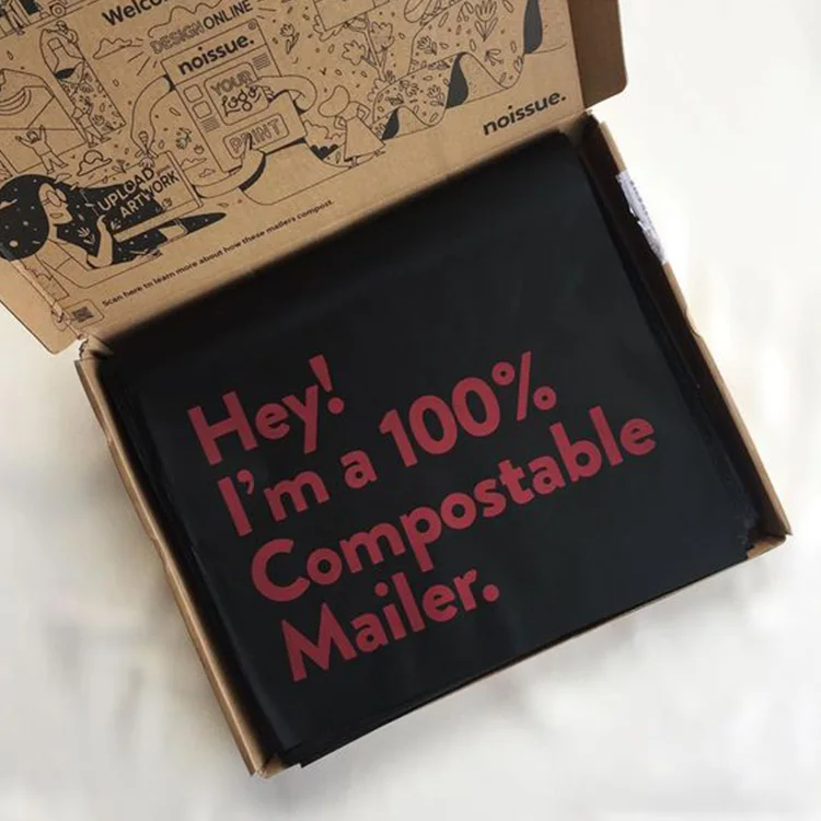 Custom Logo Printed clothing package Compostable Mailer Biodegradable Poly Courier Shipping Packaging Plastic Black Mailing Bag
