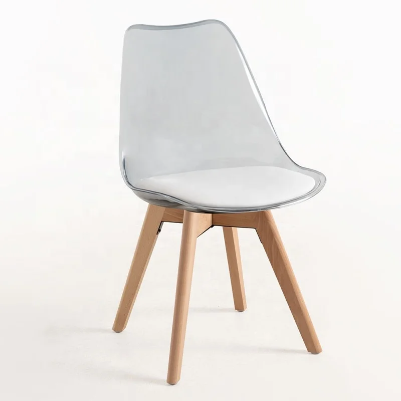 Transparent Tulip Scandinave Crystal Plastic Chair Natural Wood Legs Dining Chair For Kitchen Dining Living Room