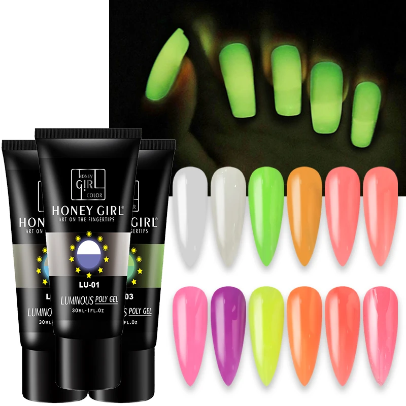 HONEY GIRL OEM Private Label Luminous Gel Glow In Dark Quick Extension Acrylic Poly extension Gel Set
