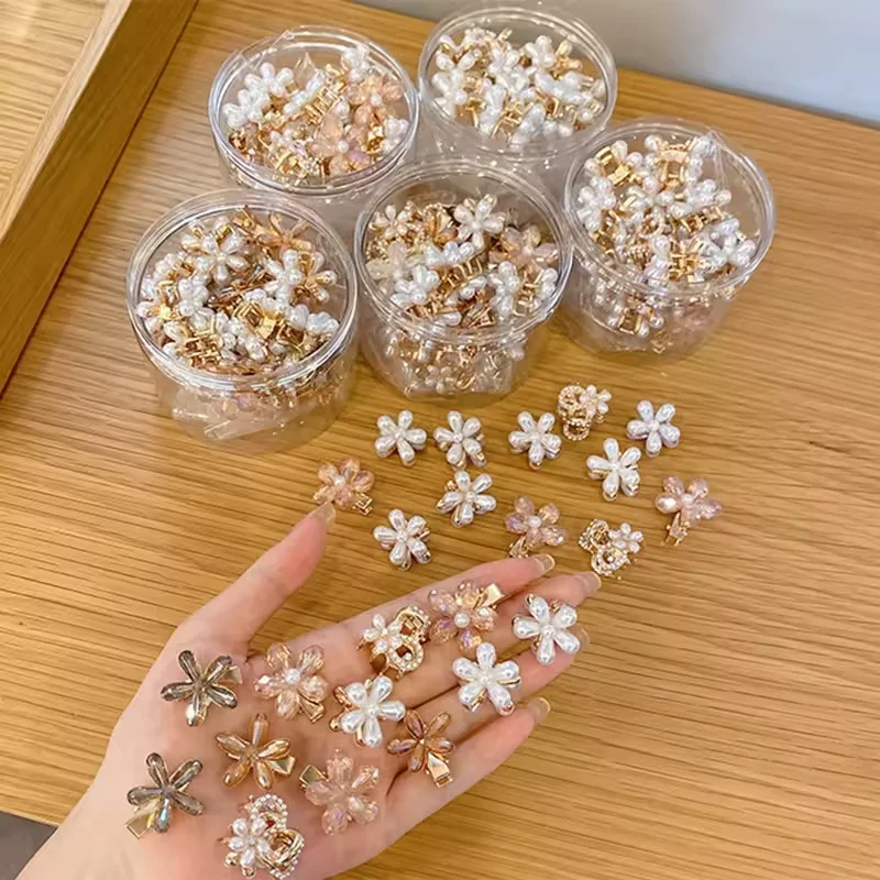 Hot Sale Sweet Pearl Flower Hair Claw Clip Metal Small Hairpin Grips for Children