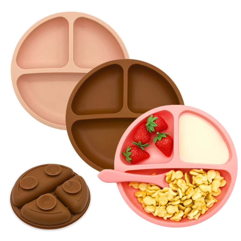100% Food Grade BPA free Children Tableware Set Toddler Dinnerware Baby Feeding Dinner Divided Suction Silicone Plate for Kids