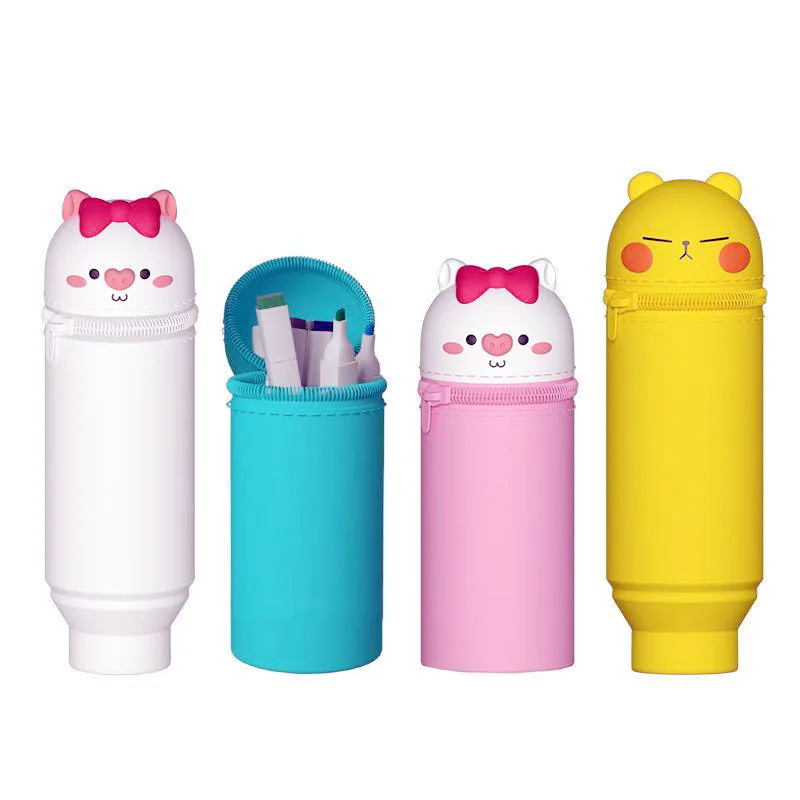
Korean Eco-friendly Promotion Stationery Pencil Holder Custom Funny Cartoon Design Printing Silicone Max Zipper Pencil Case 
