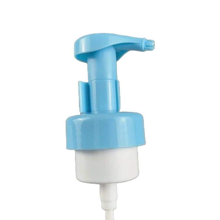 Supplier Blue 58mm Neck Size Plastic Foam Bottle Pums/ Plastic Face Mousse Foam Pumps Dispenser with Heart Shape Silicone Brush
