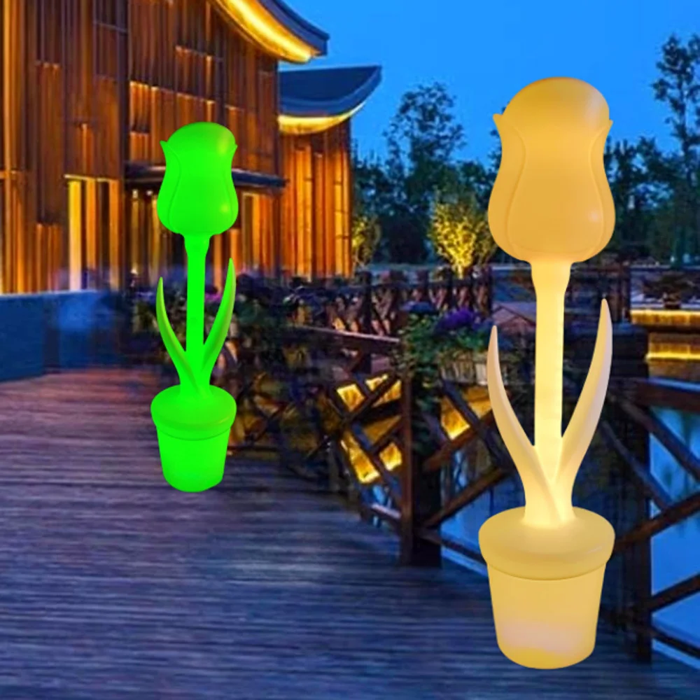 outdoor waterproof plastic standing tulip flower floor lamp