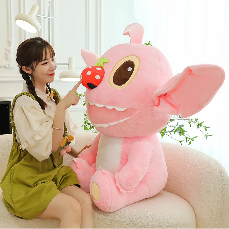 Large Strawberry Nose Pink Stitched Stuffed Doll Unisex New Angel Cartoon Anime Plush Toys Perfect Birthday Gift