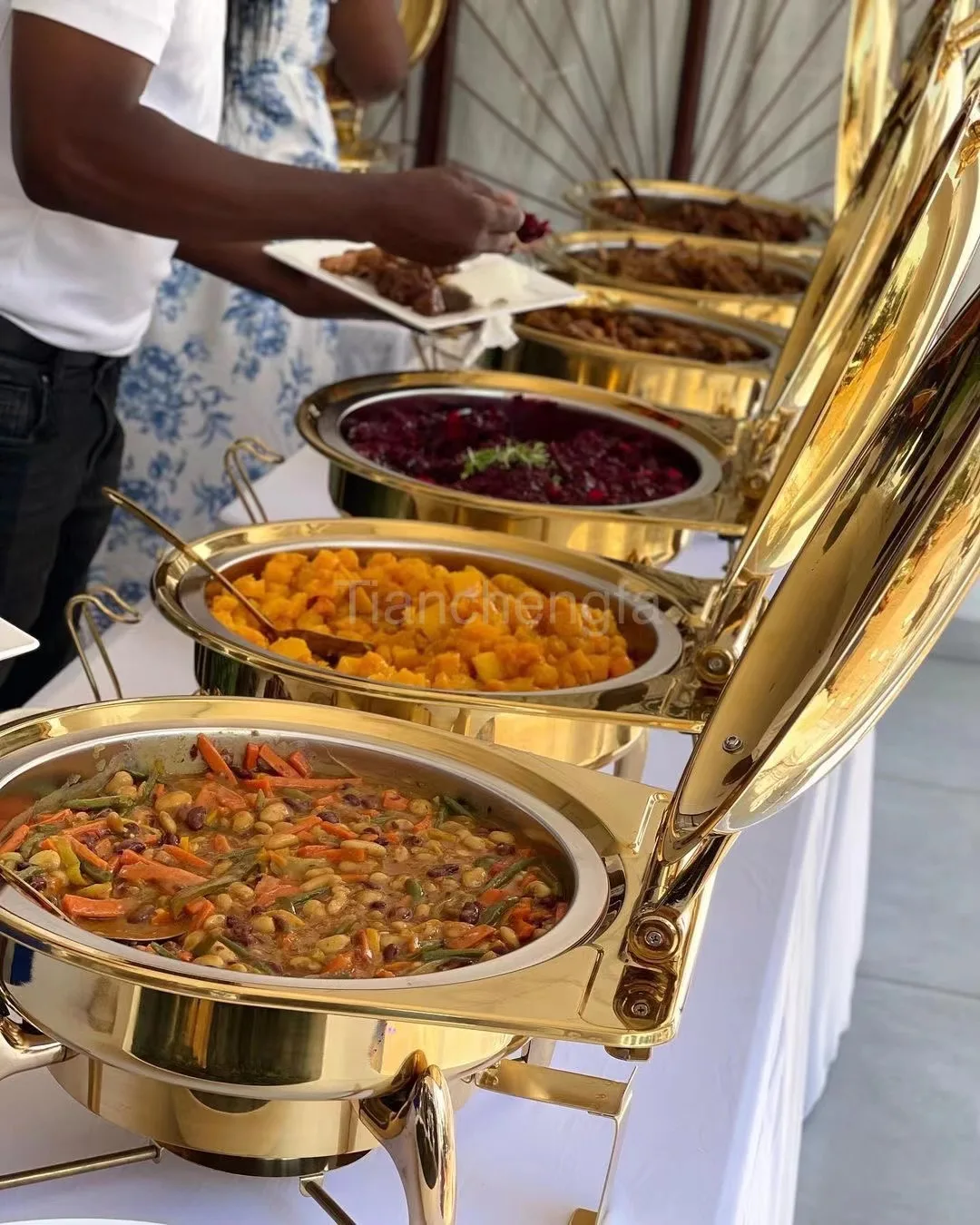 Roll top Design Restaurant Hotel Chafing dish Buffet Gold Display equipment Food warmer Catering Chefing dish set