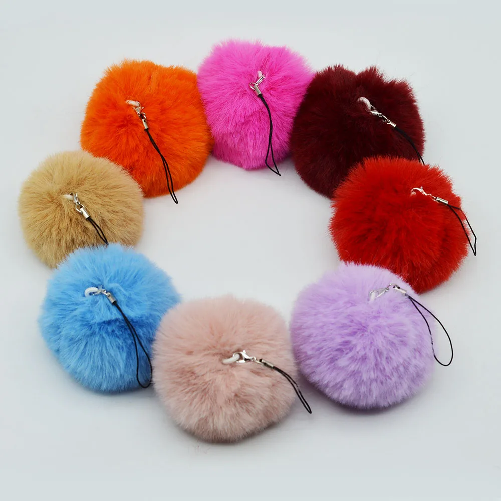 Cheap 8cm Fluffy Soft Faux Rabbit Fur Ball Car  Pompom Key Chains  holder Women Bag Pendant Jewelry Gifts phone decoration