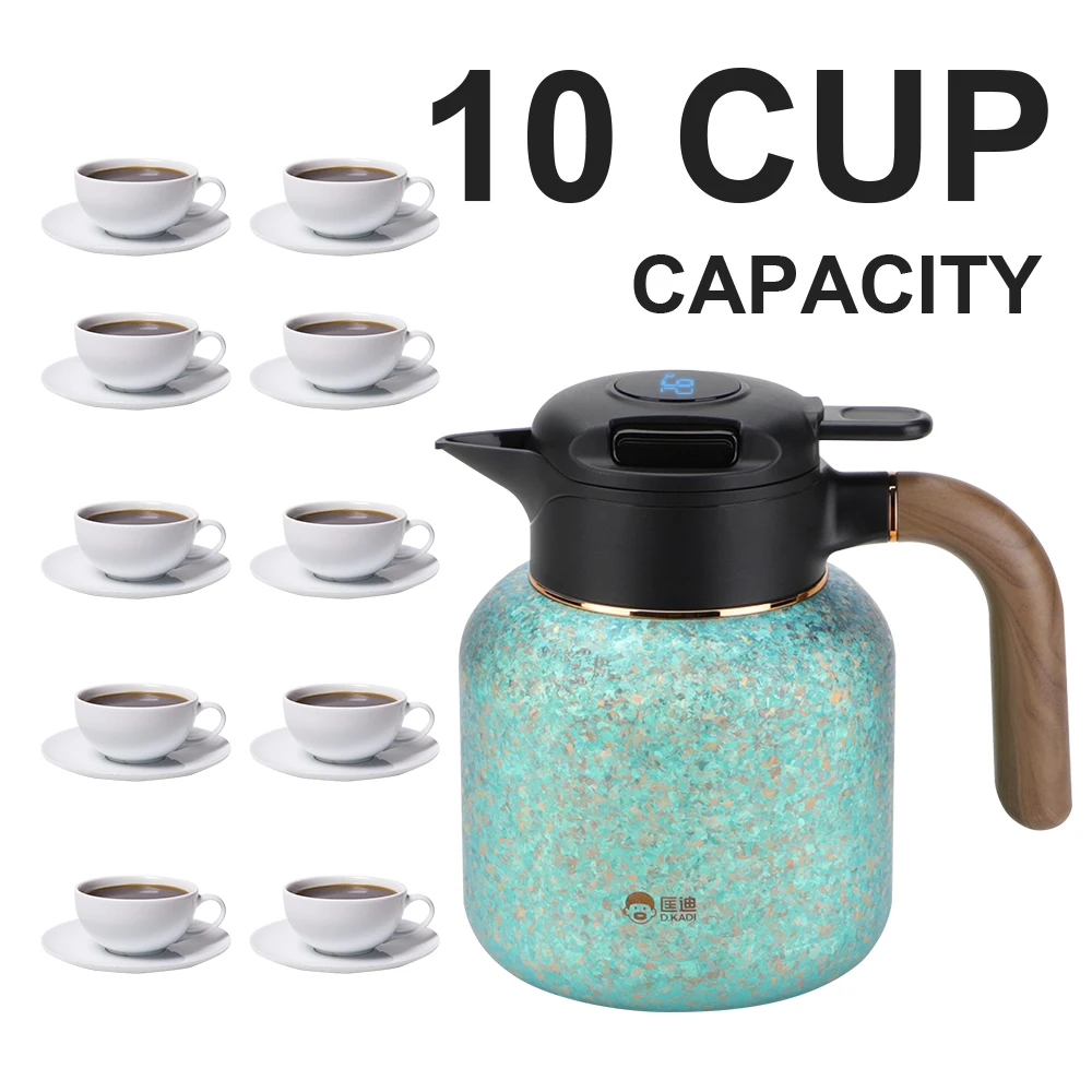 DKADI Ti Cup 1.6L Thermal Coffee Tea Pot Titanium Double Wall Vacuum Insulated Cool Touch Handle Hot/Cold Large Thermos Presents