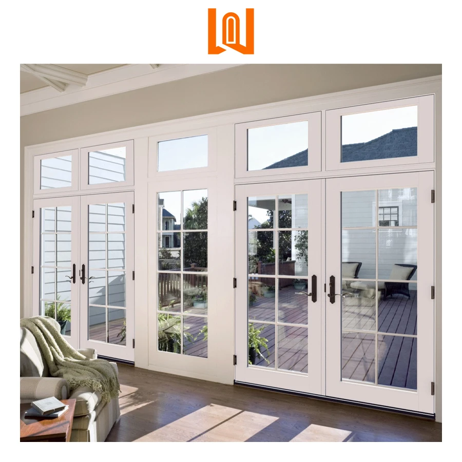 WANJIA factory vinyl glass french door pvc exterior doors upvc double casement door