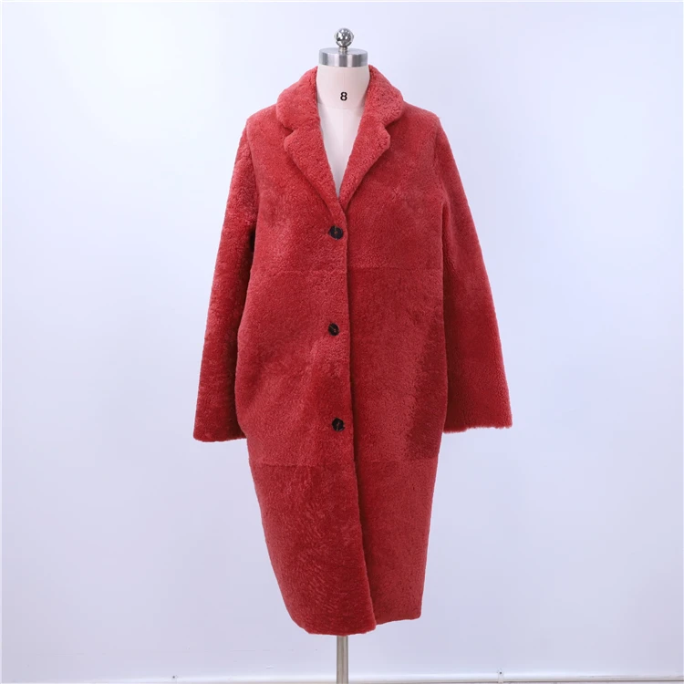 
High-End Temperament Wool Fabric Red Long Thick Button Real Fur Coats For Women 