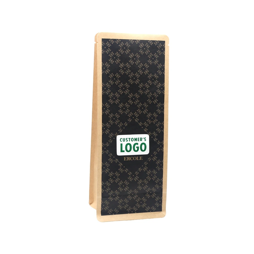 Kraft Paper Flat Bottom Bag Custom Printed Coffee Bag Flat Brown Kraft Paper Bags With Zipper