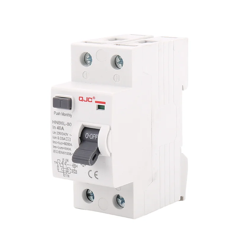 QJC 2p 2 pole RCBB ELCB RCD 6KA 6a 10a 16a 20a 32a 40a 50a 63a 80a 100a 125a Electronic Earth Leakage Current Circuit Breakers