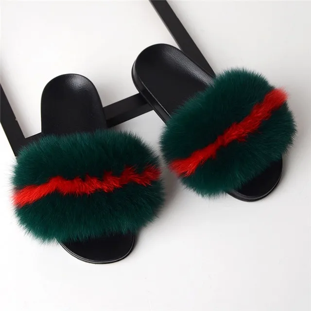 
Fashion Wholesale fluffy Women Real fox raccoon fur slippers 