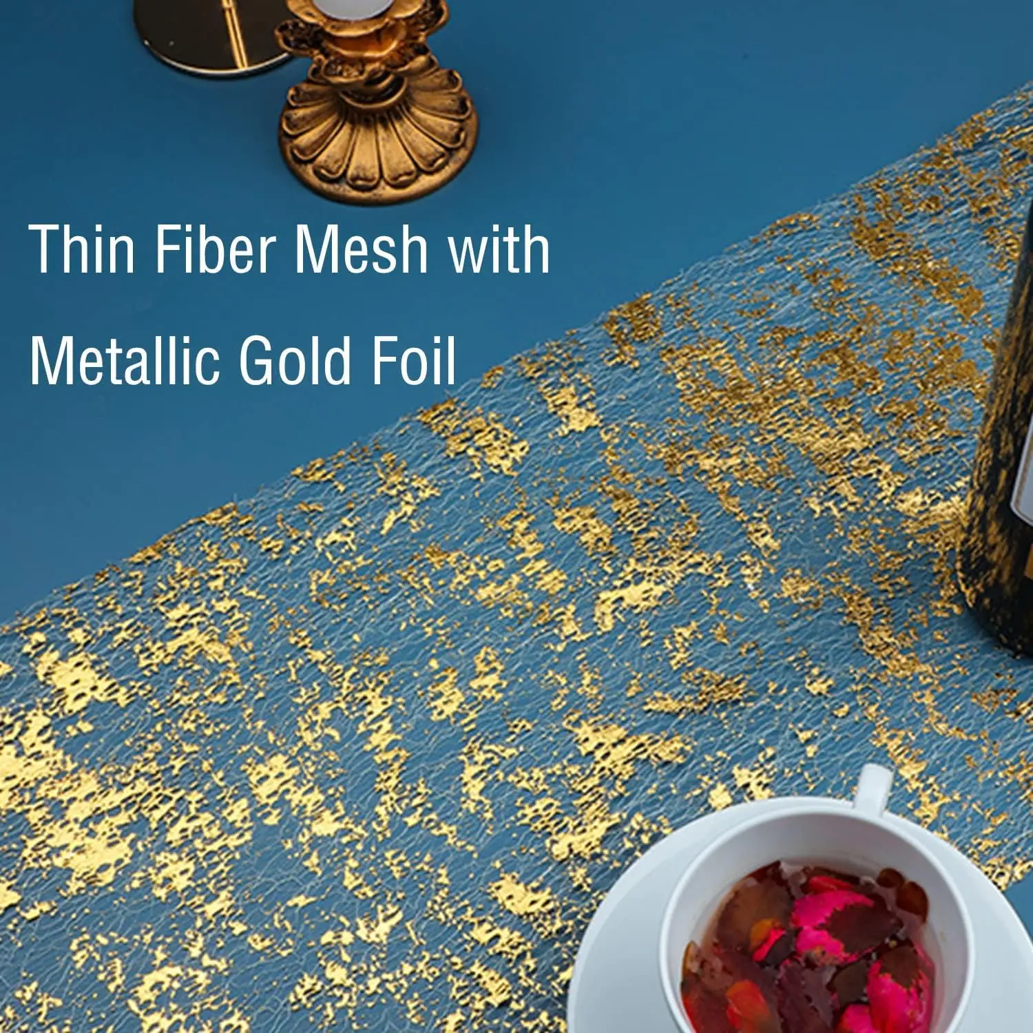 Gold Table Runner Sequin Glitter Foil Metallic Gold Thin Mesh Table Runner for Event Party Wedding Birthday Party Christmas
