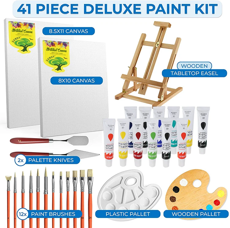 Art Supply 41pcs Oil Paint Set Canvas Painting Artist Paint Oil Brush with Table Easel