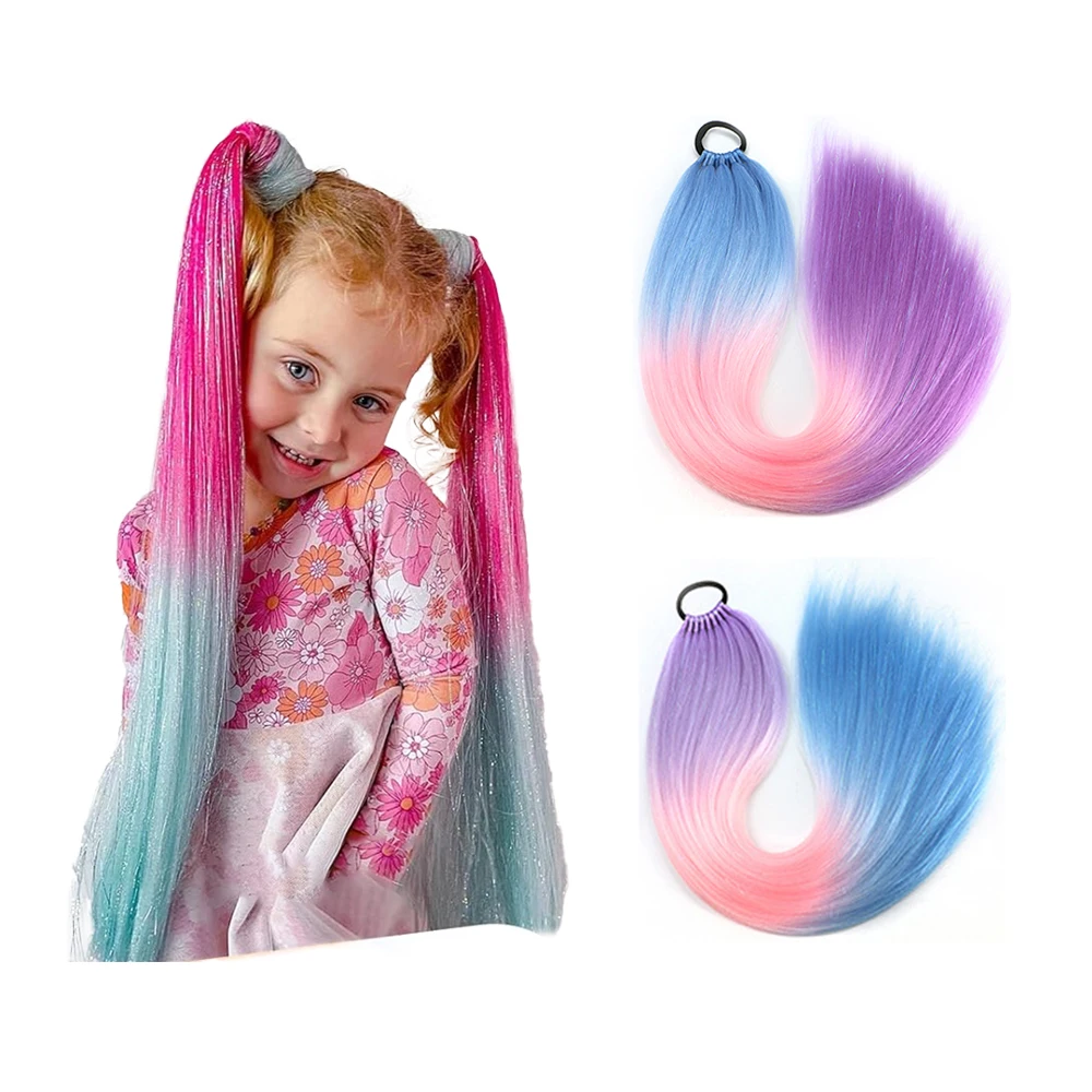 Shinein 26 inch Yaki Straight Sparking Glitter Ombre Braiding Hair 9 Strands Colored Tinsel Ponytail Extension