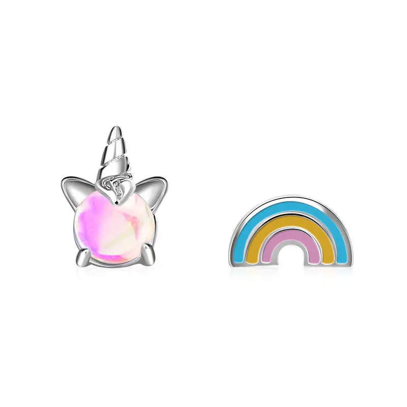 Gold Plated Stud Earrings Baby Girl Style Surgical Stainless Steel Colorful Zircon Opal Cute Animal Kids Unicorn Earrings Studs