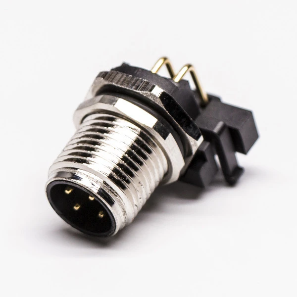 Aviation Connector Right Angle M12 PCB Connector 4 Pin Male Screw Panel Mount Socket