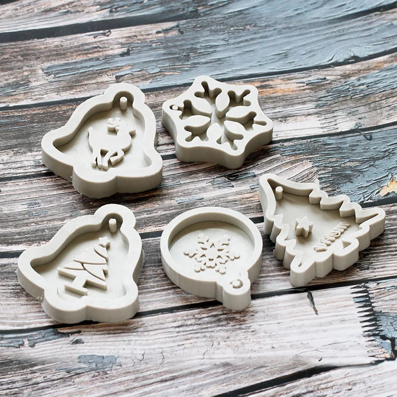 5Pcs Christmas Theme Silicone Resin Casting Epoxy Pendant Molds