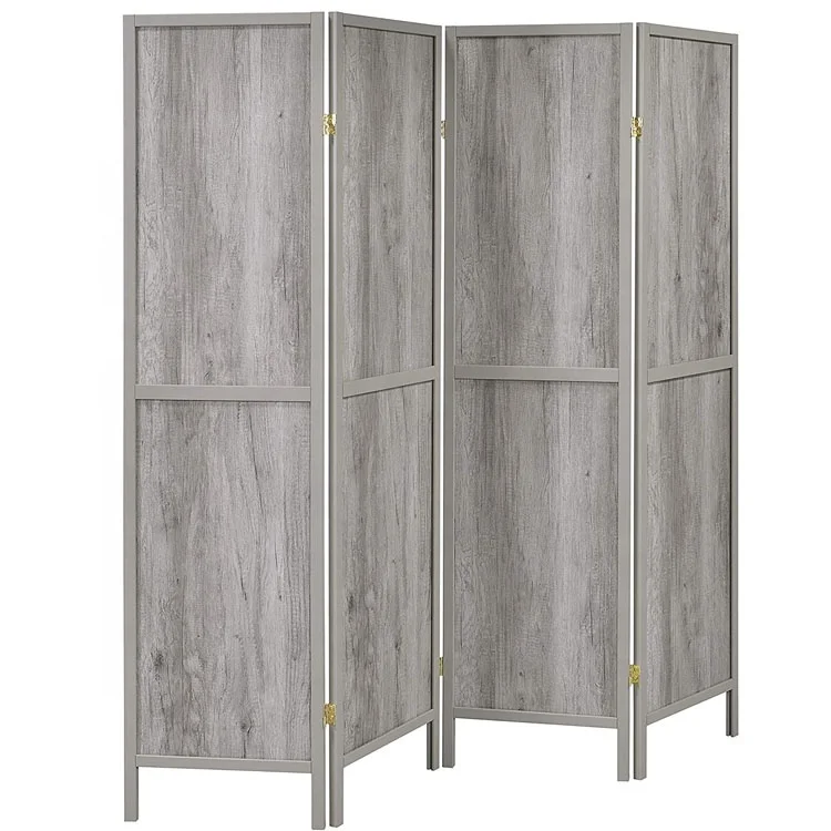 wholesale rustic Folding Grey Driftwood 4-Panel divider Screen