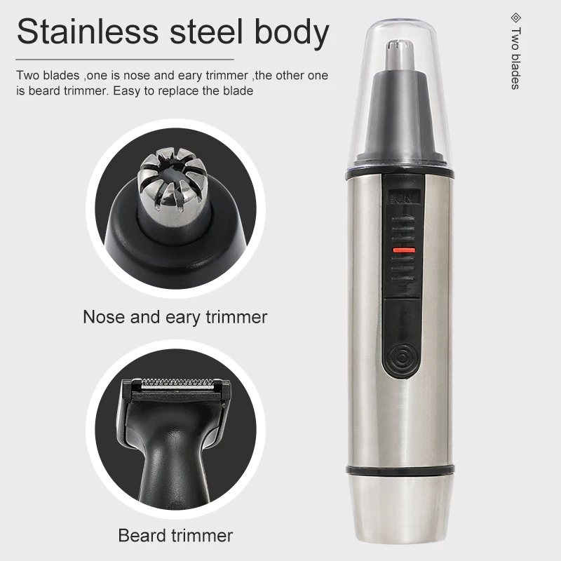 2 in 1 stainless steel Men Nose and Ear Hair Trimmer Facial hair cutter with LED light manufacturer