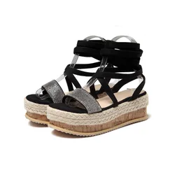 PL011 wholesale high quality summer Roman gladiator wedges shoe stylish lace up platform women sandals