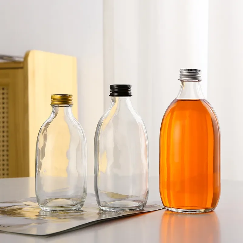 250ml 500ml 8oz 16oz Clear Amber Boston Round Beverage Juice Kombucha Glass Bottle With Gold Cap