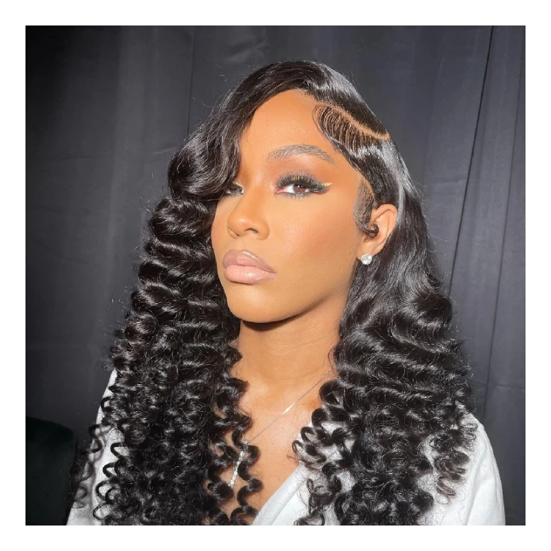 Factory price pre plucked lace frontal natural hair curly wig water wave wigs human hair for black women