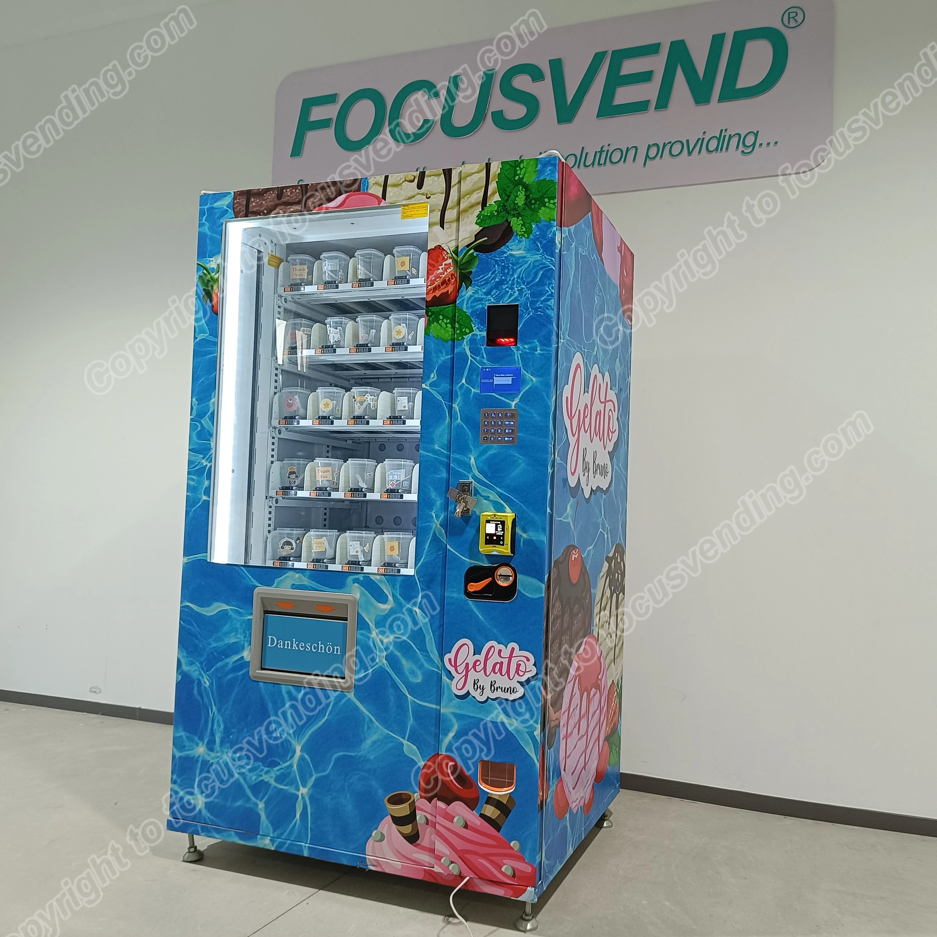 Focusvend индивидуальный круглосуточный умный полностью автоматический аппарат для приготовления мороженого с сенсорным экраном и мягким мороженым торговый автомат