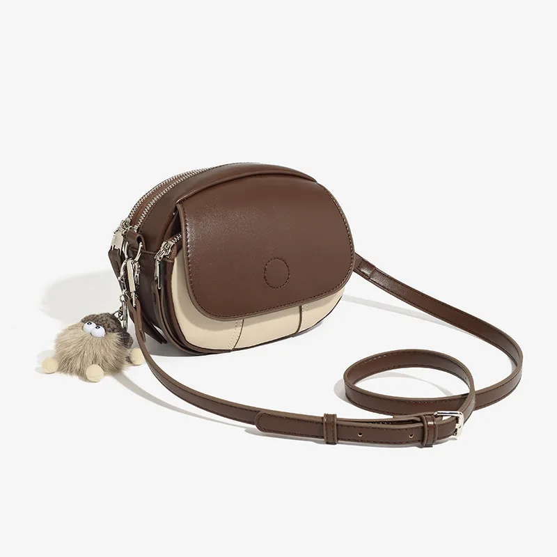 Mini Cute Round Shoulder Bag with Furry Pendant Trendy Teenage Crossbody bags Sling Card Holder Messenger Bag Wallet for Girls