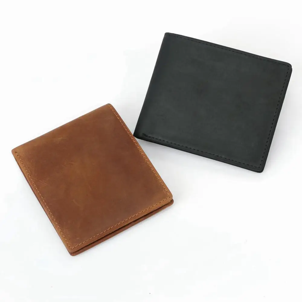 Wholesale RFID blocking bifold minimalist crazy horse genuine leather credit card wallets for men
