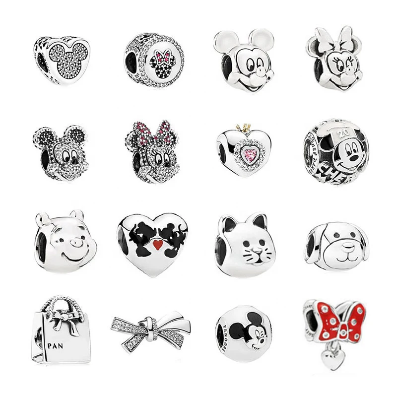 2021 Disney Mickey Minnie Charm S925 Sterling Silver Pandoraer Silver Animal DIY Beads