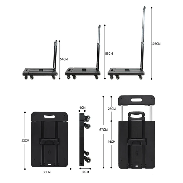 
Portable household 6 wheel folding small extensible foldable shopping cart anti-skid folding platform trolley 