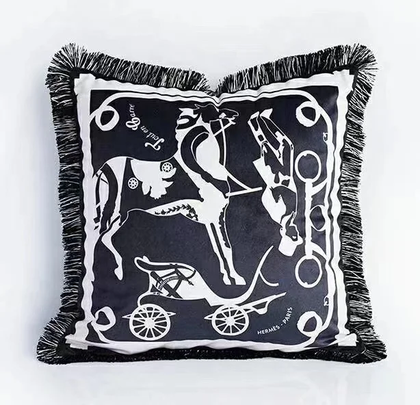 Throw Pillow Cushion Cover Fashion Design-I 45*45cm Velvet Cushion Cover with Tassels Decorative Square Accent Pillow Case