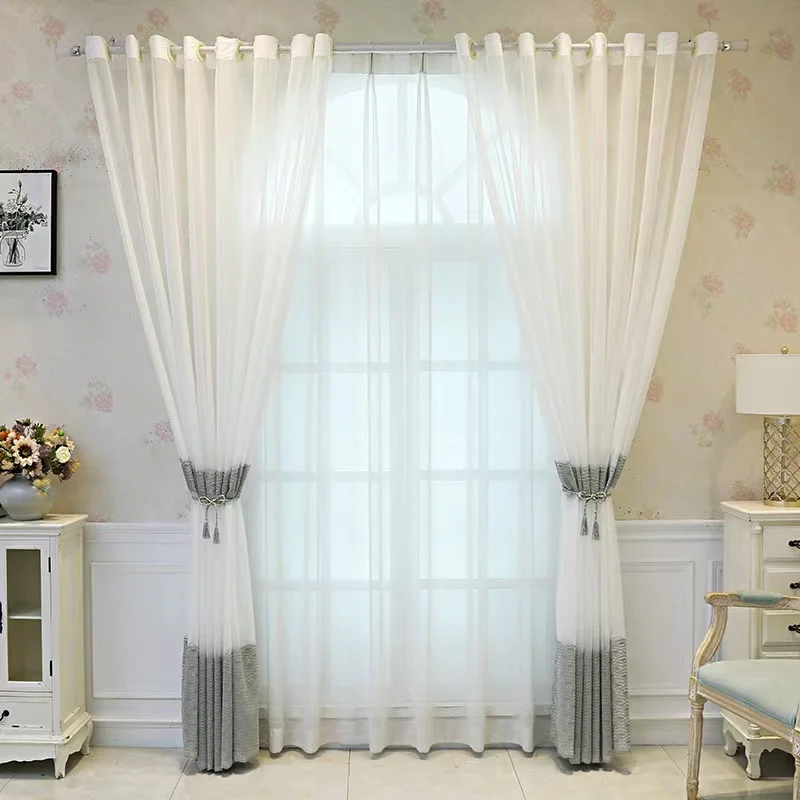 Simple and modern style printing white sheer embroidered voile curtain for bedroom living room