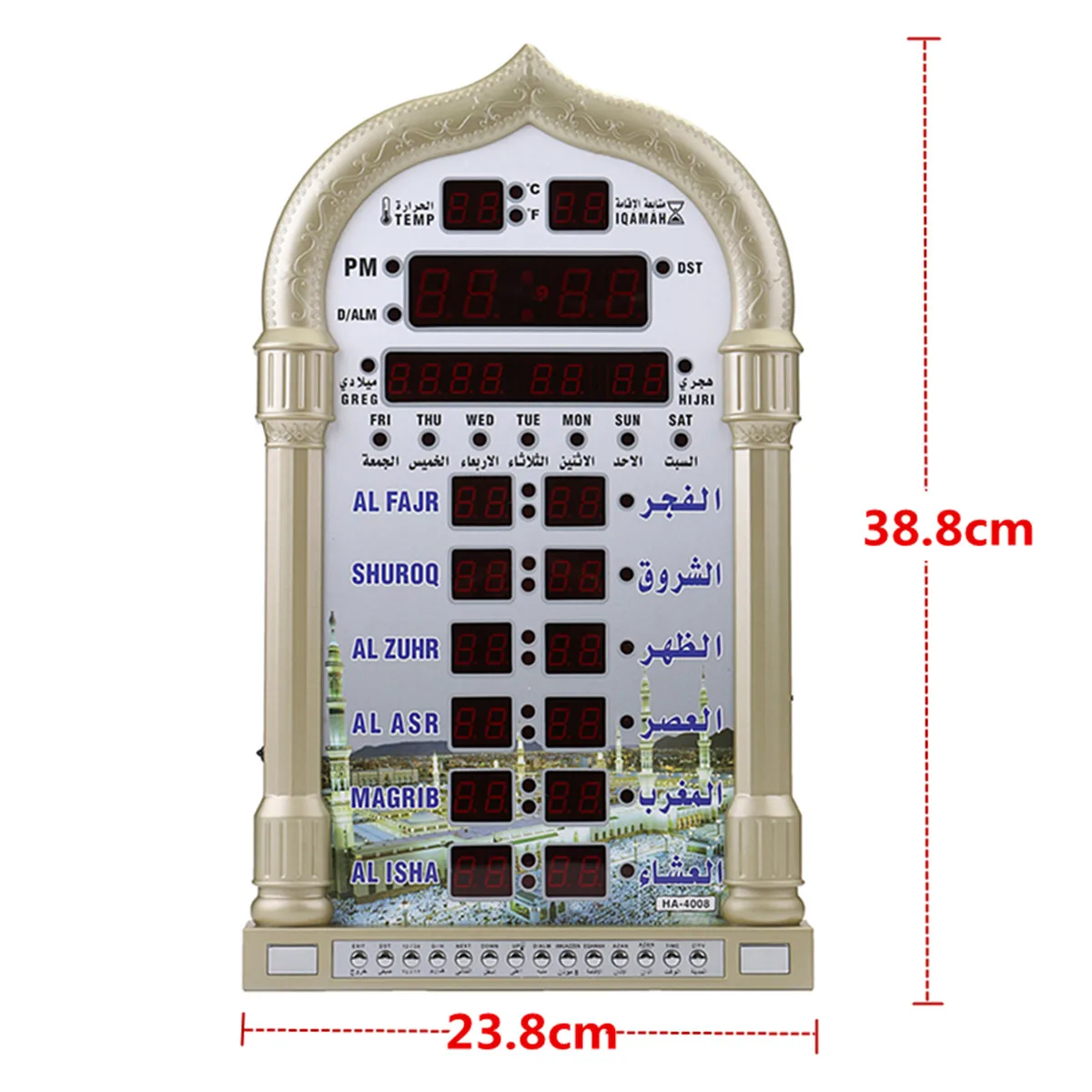 Azan Mosque Prayer Clock Islamic Mosque Azan Calendar Muslim Prayer Wall Clock Alarm Ramadan Home Decor + Remote Control