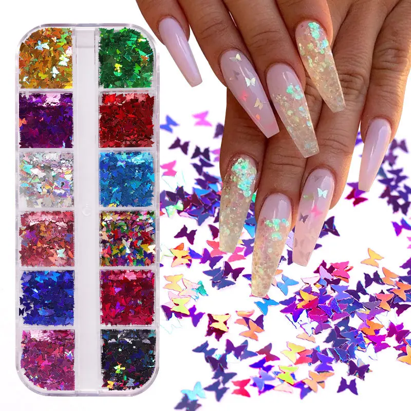 nail sequins Fluorescent Luminous Sequins lazer glitter Butterfly high quality acrylic accessories nails decoration